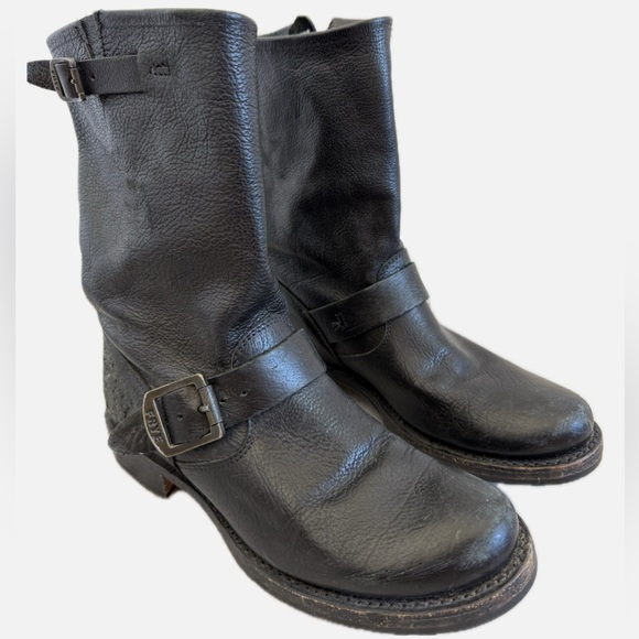 FRYE Veronica Short Harness Black Leather Moto Biker Boots Grunge Core Size 6.5 - Picture 1 of 14